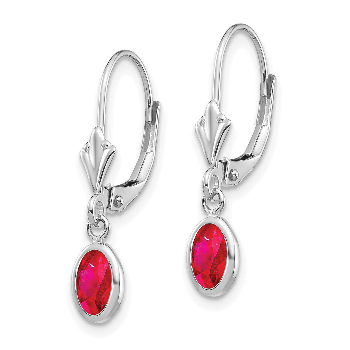 14k White Gold 6x4 Oval Bezel July/Ruby Leverback Earrings-XBE295