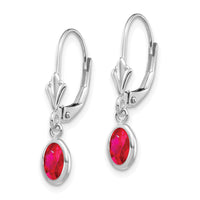 14k White Gold 6x4 Oval Bezel July/Ruby Leverback Earrings-XBE295