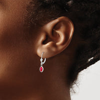 14k White Gold 6x4 Oval Bezel July/Ruby Leverback Earrings-XBE295
