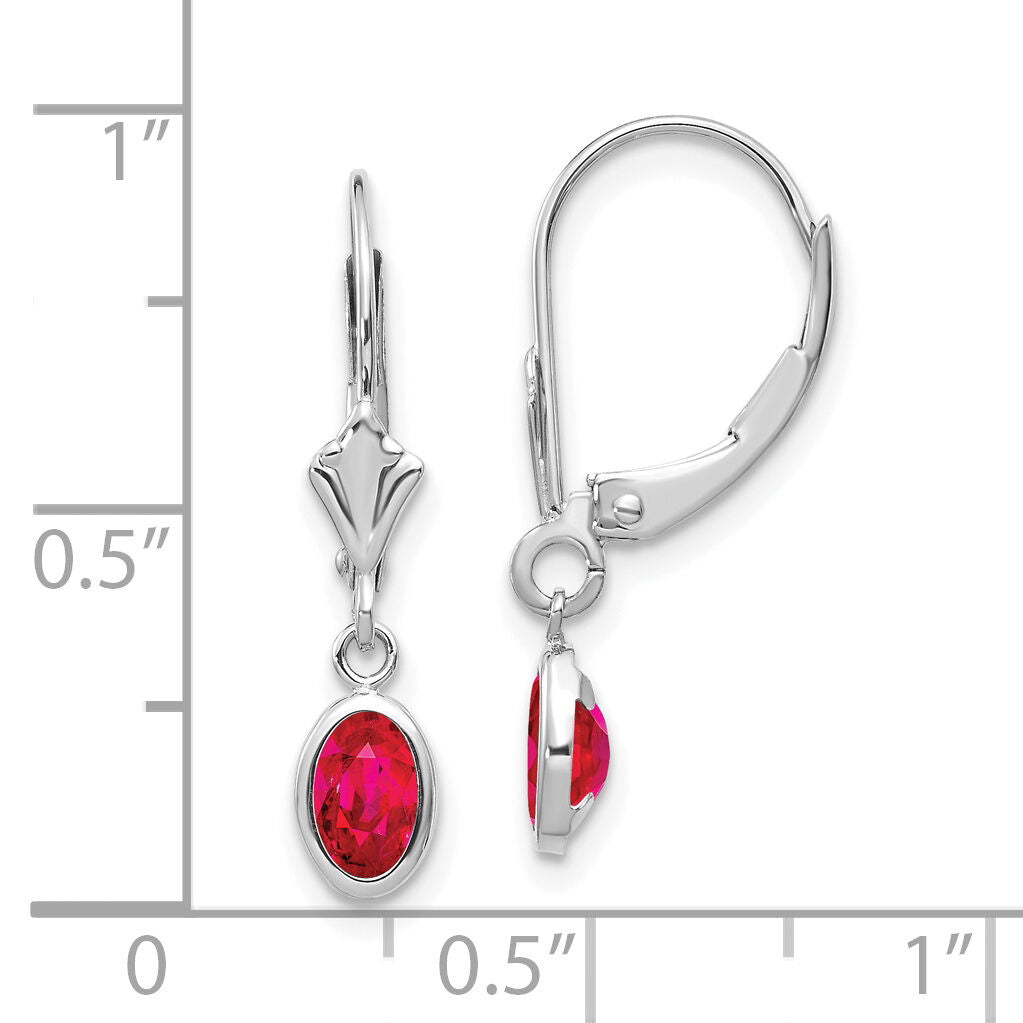 14k White Gold 6x4 Oval Bezel July/Ruby Leverback Earrings-XBE295