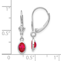 14k White Gold 6x4 Oval Bezel July/Ruby Leverback Earrings-XBE295