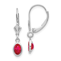 14k White Gold 6x4 Oval Bezel July/Ruby Leverback Earrings-XBE295