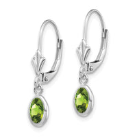 14k White Gold 6x4 Oval Bezel August/Peridot Leverback Earrings-XBE296