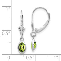 14k White Gold 6x4 Oval Bezel August/Peridot Leverback Earrings-XBE296