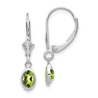 14k White Gold 6x4 Oval Bezel August/Peridot Leverback Earrings-XBE296