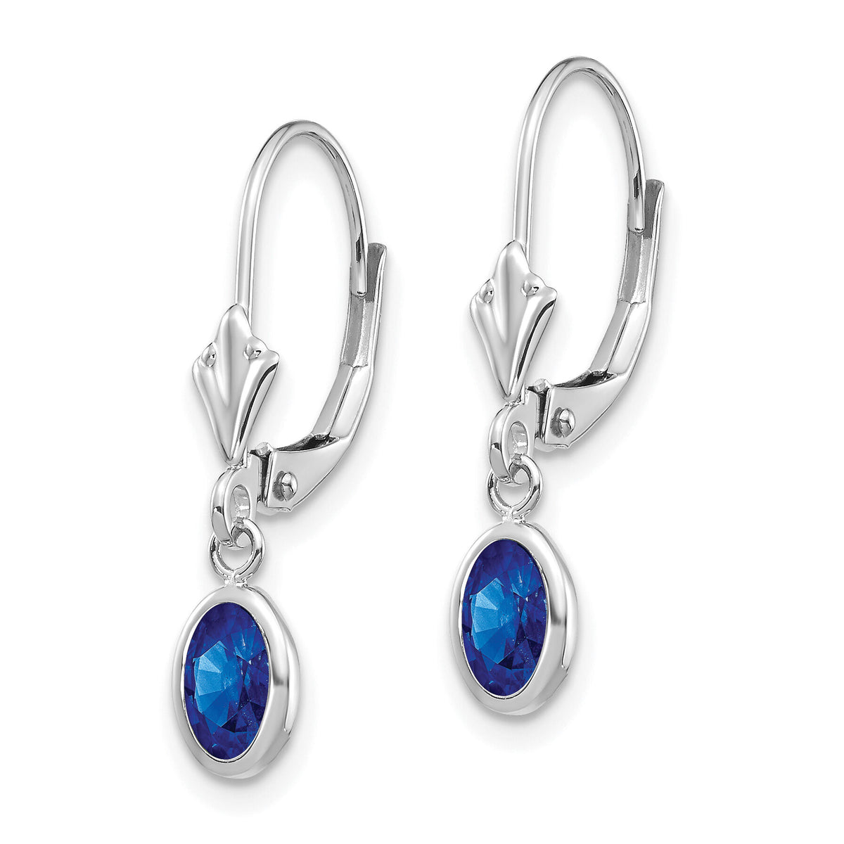 14k White Gold 6x4 Oval Bezel September/Sapphire Leverback Earrings-XBE297