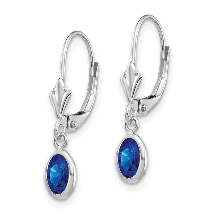 14k White Gold 6x4 Oval Bezel September/Sapphire Leverback Earrings-XBE297