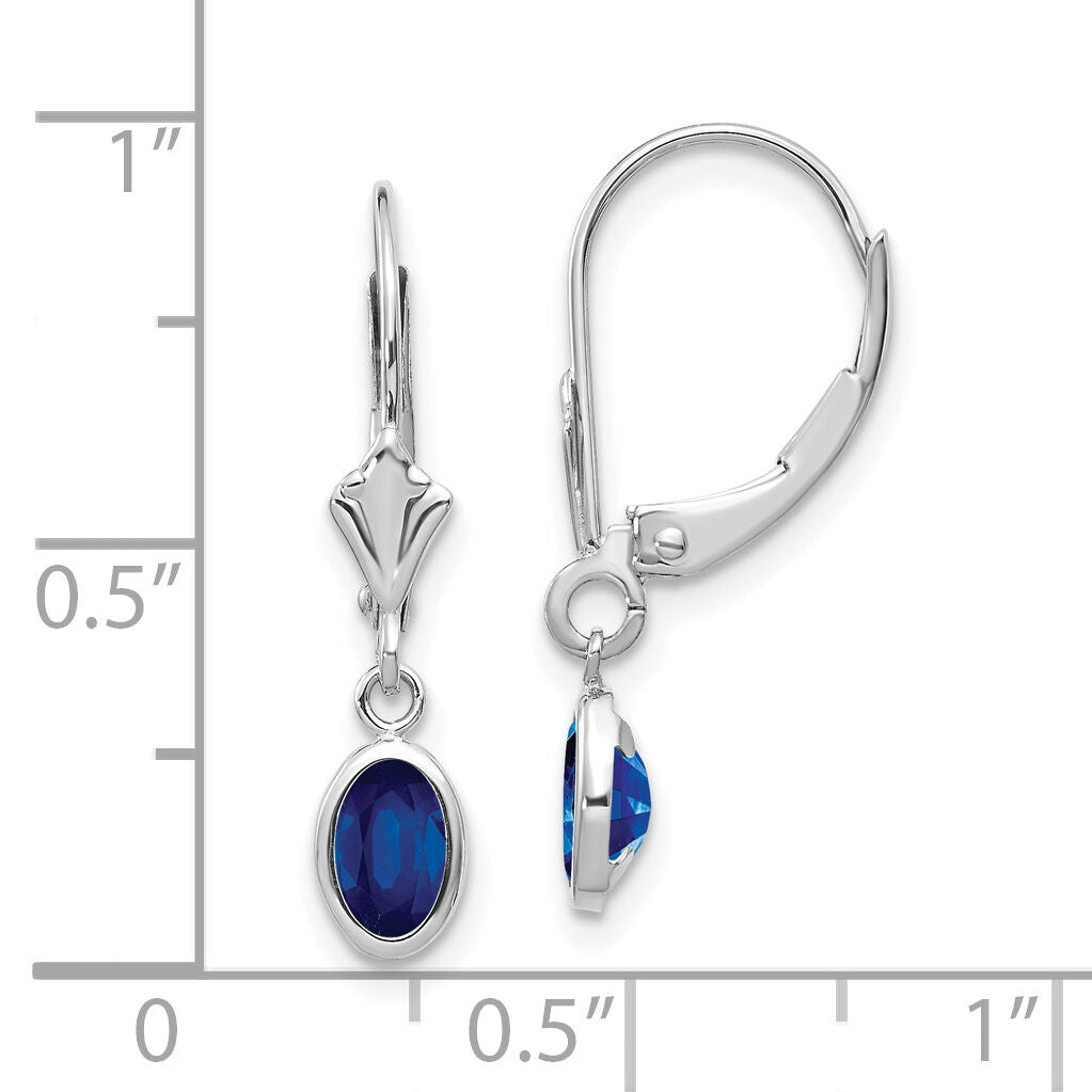 14k White Gold 6x4 Oval Bezel September/Sapphire Leverback Earrings-XBE297