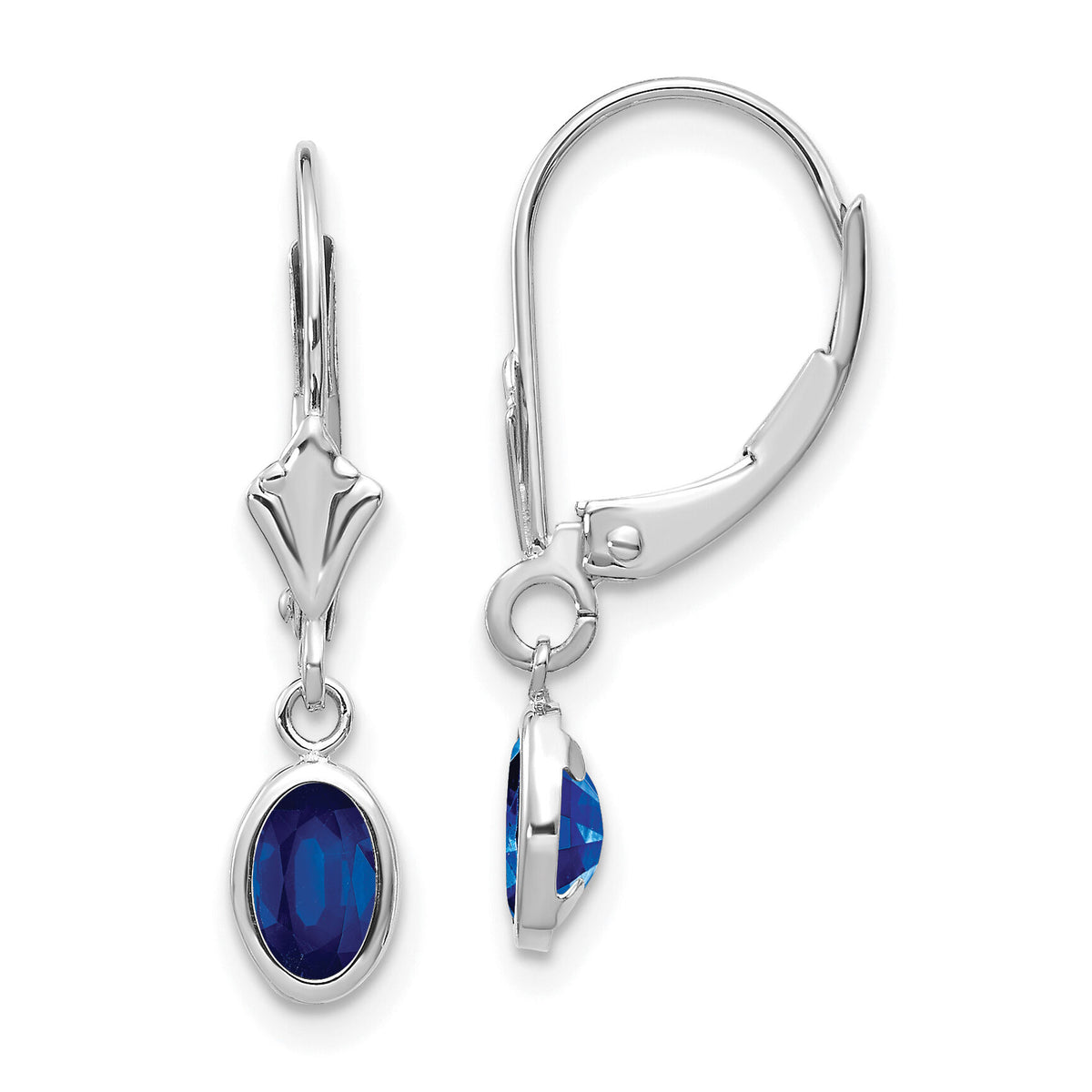 14k White Gold 6x4 Oval Bezel September/Sapphire Leverback Earrings-XBE297