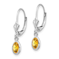 14k White Gold 6x4 Oval Bezel November/Citrine Leverback Earrings-XBE299