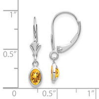 14k White Gold 6x4 Oval Bezel November/Citrine Leverback Earrings-XBE299