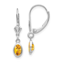 14k White Gold 6x4 Oval Bezel November/Citrine Leverback Earrings-XBE299
