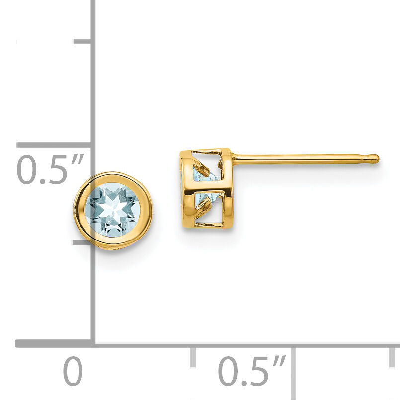14k 4mm Bezel March/Aquamarine Post Earrings-XBE3