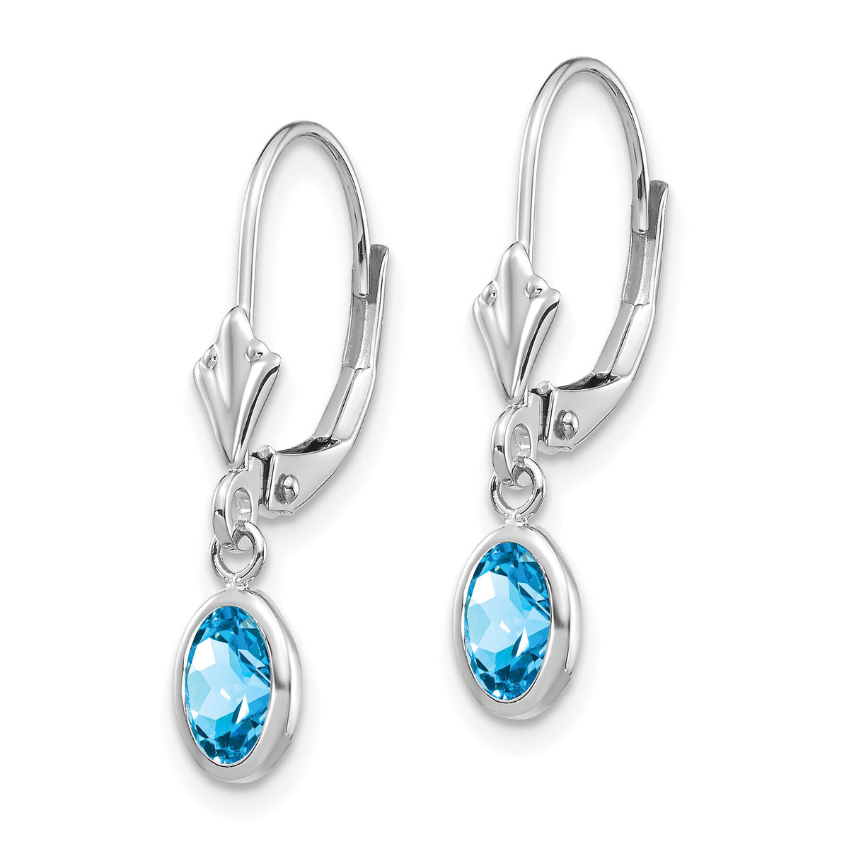 14k White Gold 6x4 Oval Bezel December/Blue Topaz Leverback Earrings-XBE300