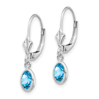14k White Gold 6x4 Oval Bezel December/Blue Topaz Leverback Earrings-XBE300