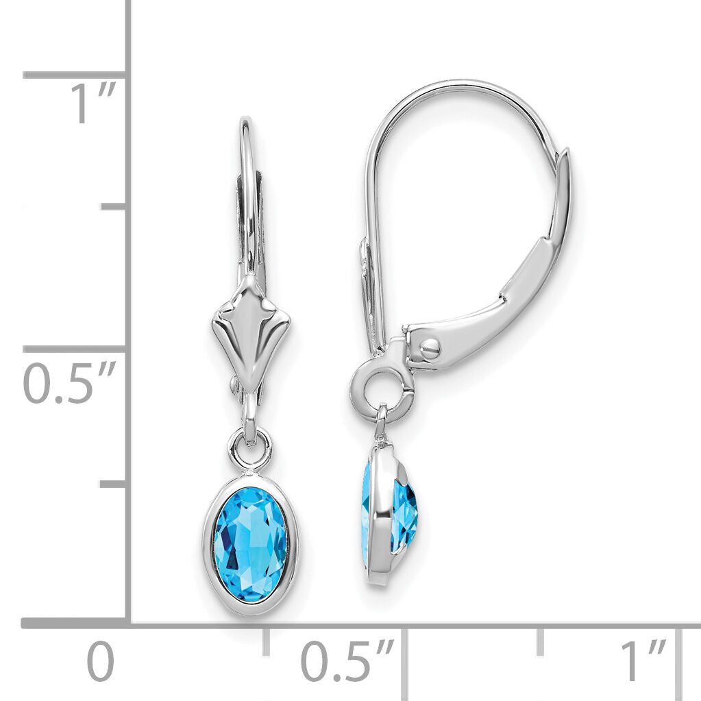 14k White Gold 6x4 Oval Bezel December/Blue Topaz Leverback Earrings-XBE300