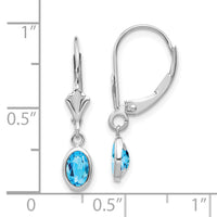 14k White Gold 6x4 Oval Bezel December/Blue Topaz Leverback Earrings-XBE300