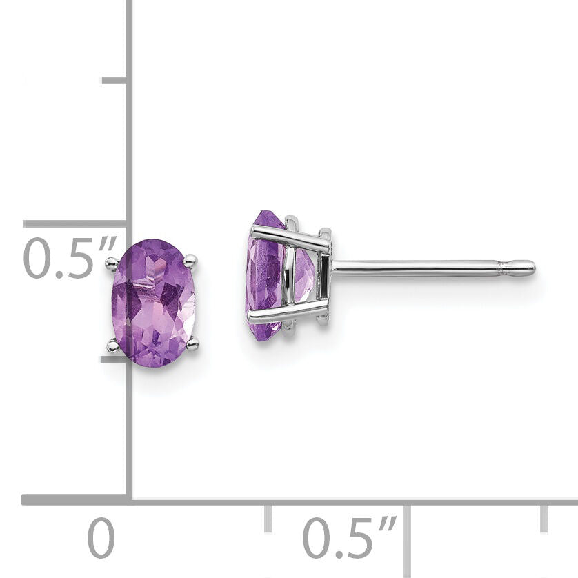 14k White Gold 6x4 Oval February/Amethyst Post Earrings-XBE302