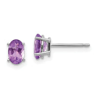 14k White Gold 6x4 Oval February/Amethyst Post Earrings-XBE302