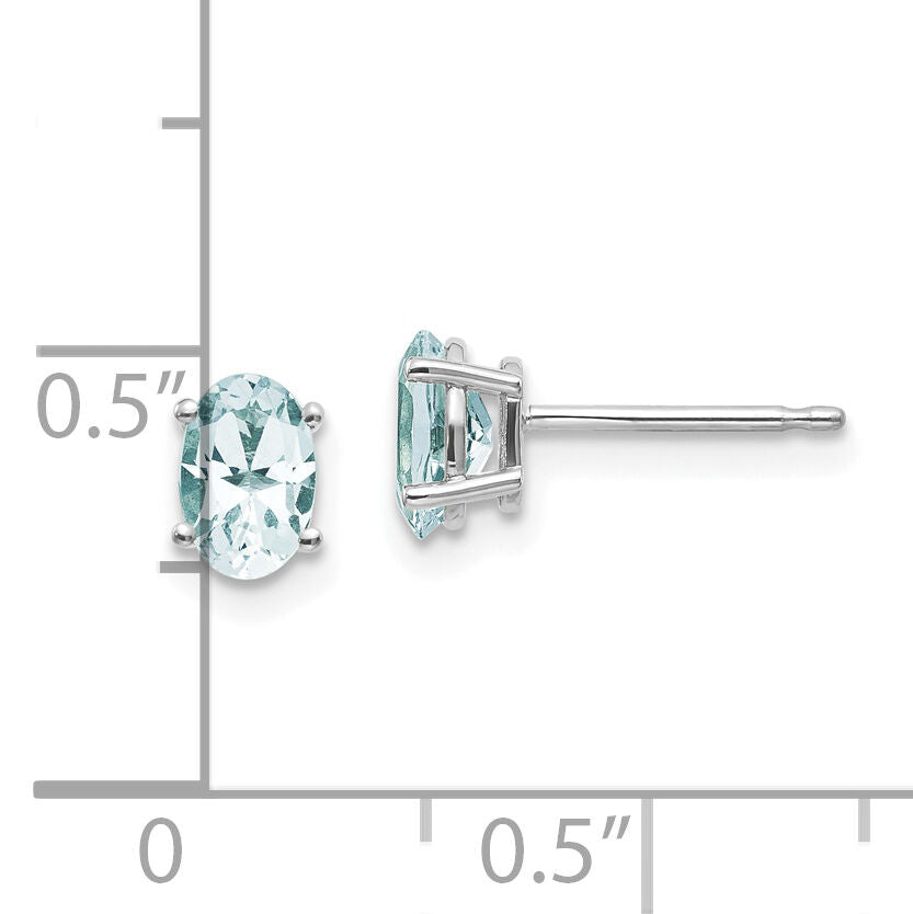 14k White Gold 6x4 Oval March/Aquamarine Post Earrings-XBE303