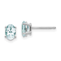 14k White Gold 6x4 Oval March/Aquamarine Post Earrings-XBE303