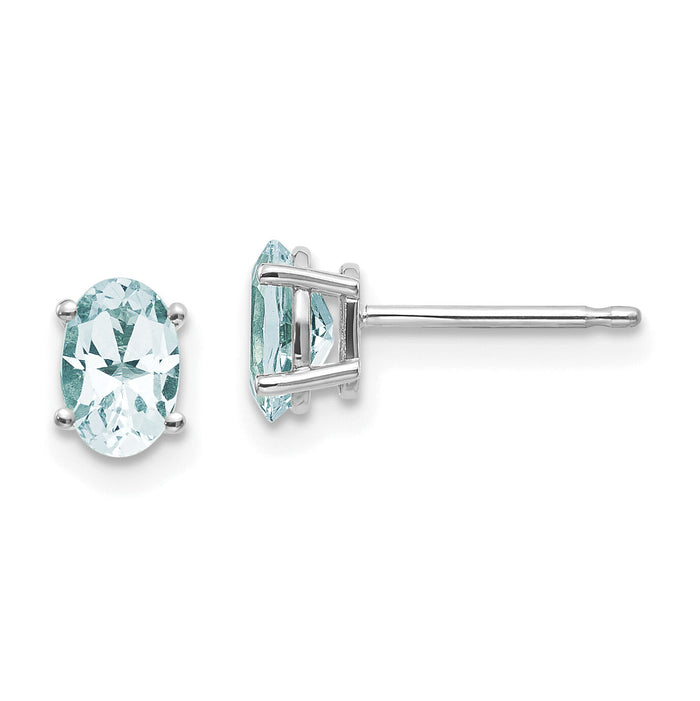 14k White Gold 6x4 Oval March/Aquamarine Post Earrings-XBE303