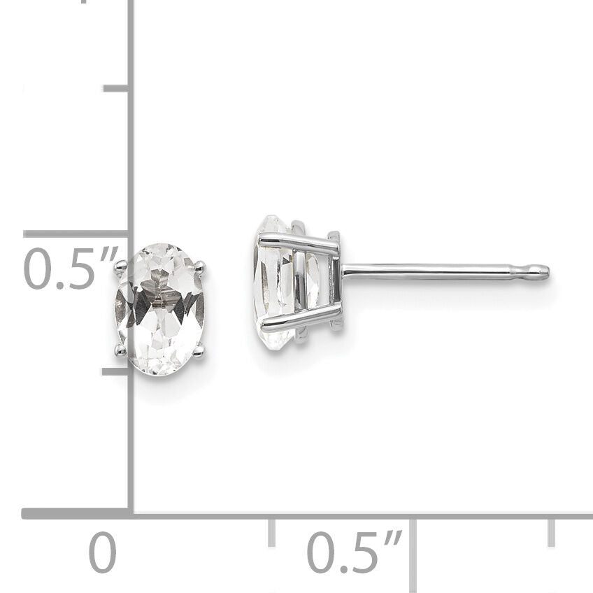 14k White Gold 6x4 Oval April/White Topaz Post Earrings-XBE304
