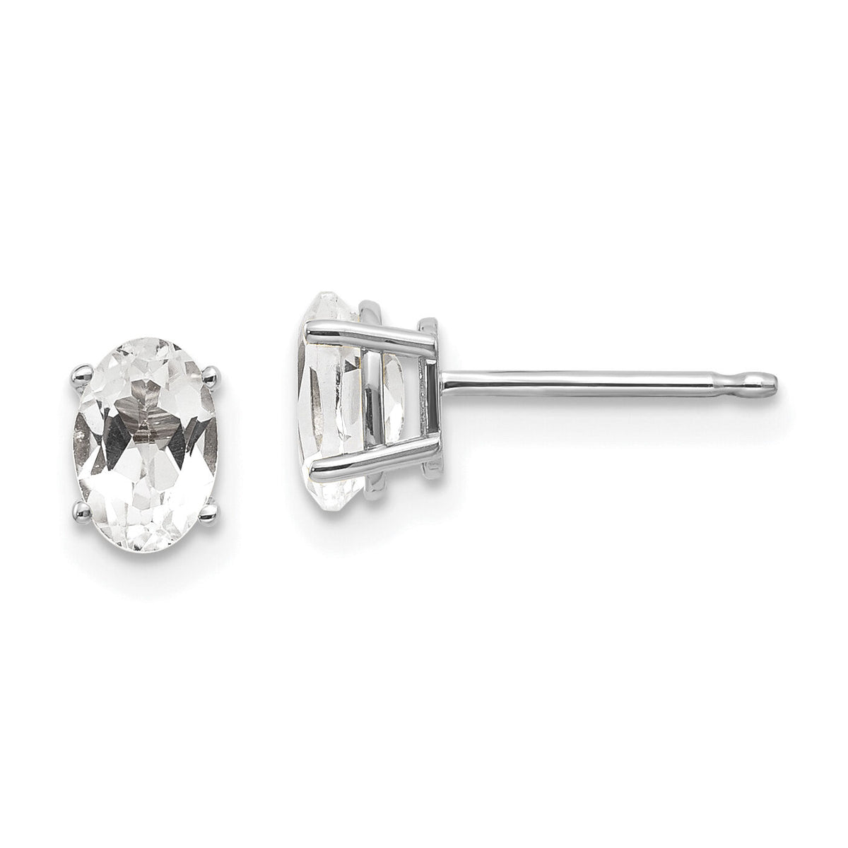 14k White Gold 6x4 Oval April/White Topaz Post Earrings-XBE304