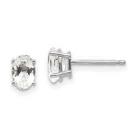 14k White Gold 6x4 Oval April/White Topaz Post Earrings-XBE304