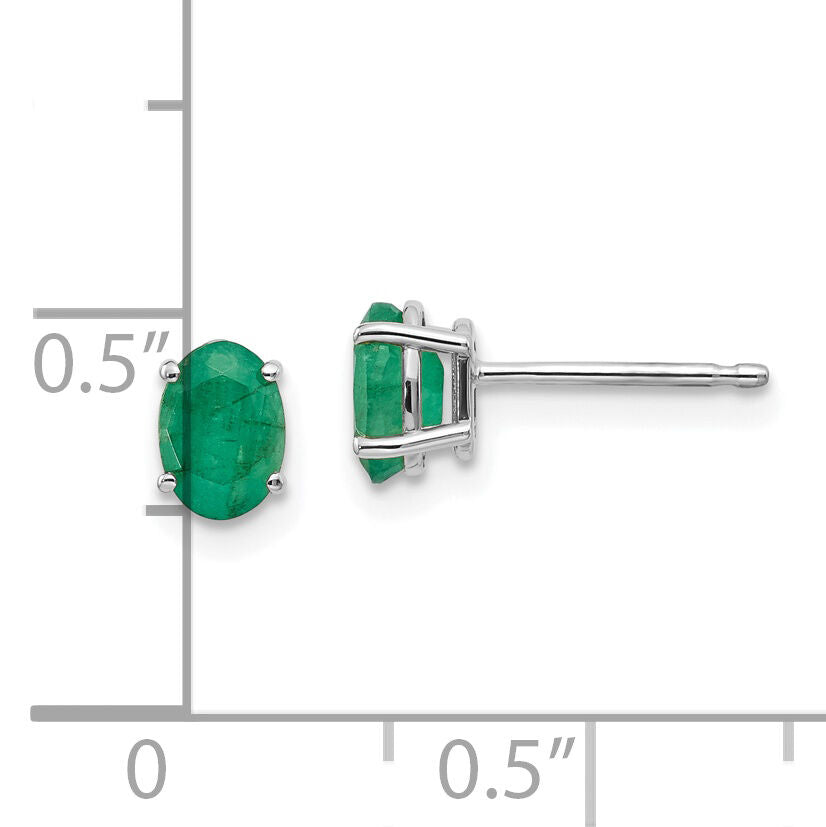 14k White Gold 6x4mm Emerald Earrings-XBE305