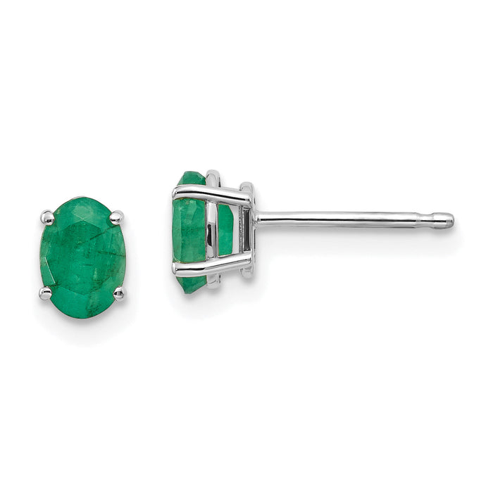 14k White Gold 6x4mm Emerald Earrings-XBE305