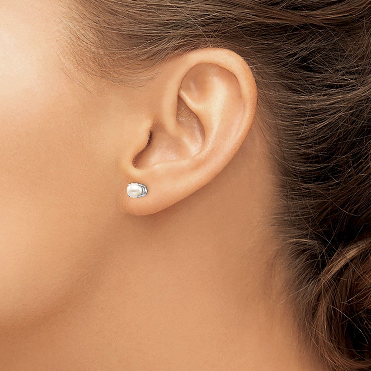 14k White Gold 4.5mm Round June/FW Cultured Pearl Post Earrings-XBE306