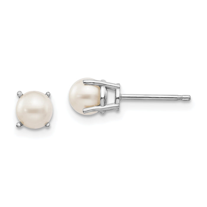 14k White Gold 4.5mm Round June/FW Cultured Pearl Post Earrings-XBE306