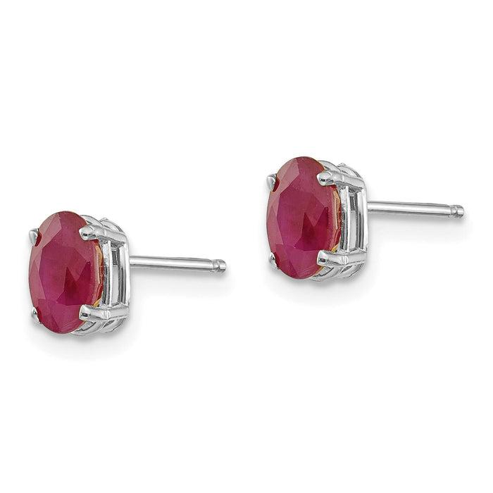 14k White Gold 6x4 Oval July/Ruby Post Earrings-XBE307