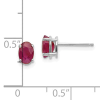 14k White Gold 6x4 Oval July/Ruby Post Earrings-XBE307