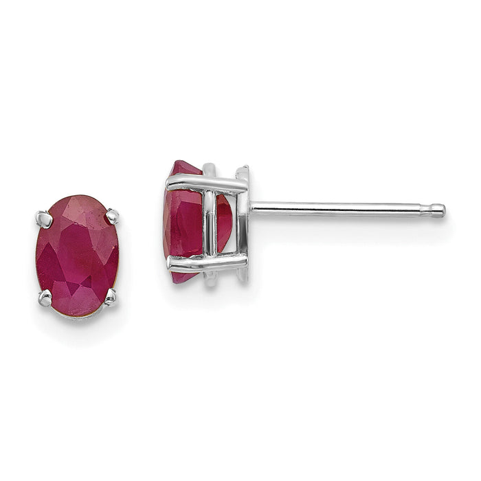 14k White Gold 6x4 Oval July/Ruby Post Earrings-XBE307