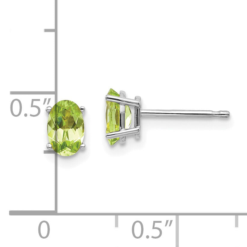 14k White Gold 6x4 Oval August/Peridot Post Earrings-XBE308