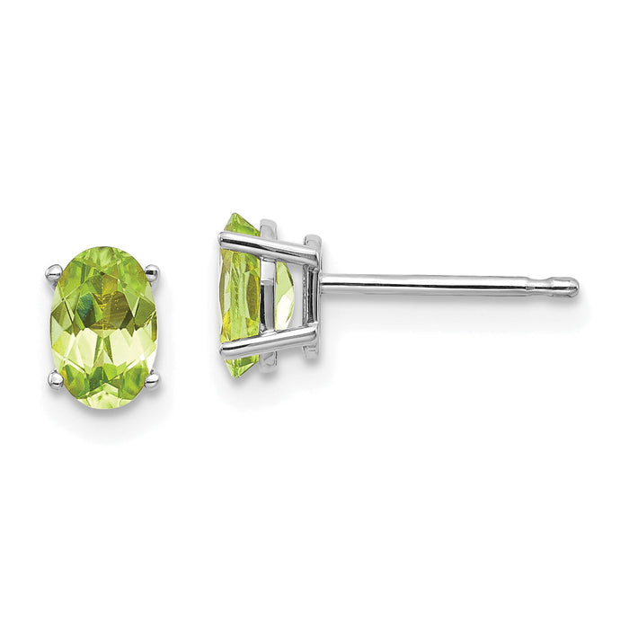 14k White Gold 6x4 Oval August/Peridot Post Earrings-XBE308
