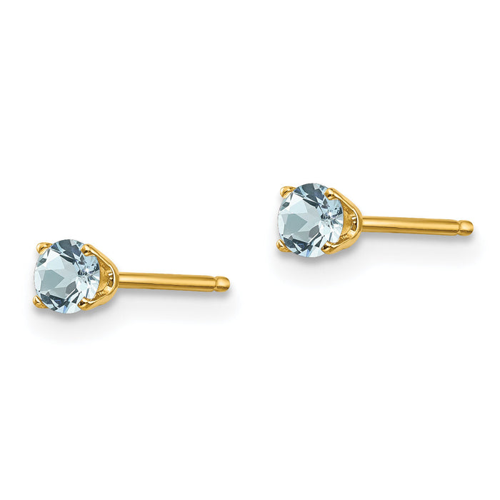 14k 3mm March/Aquamarine Post Earrings-XBE39