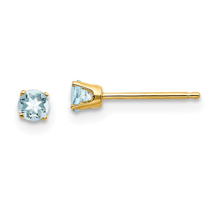 14k 3mm March/Aquamarine Post Earrings-XBE39