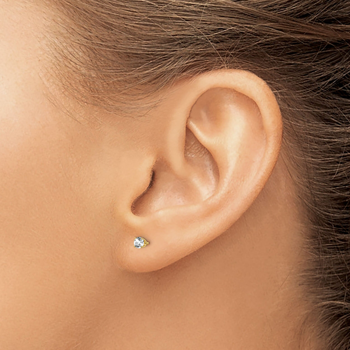 14k 3mm April/ White Topaz Post Earrings-XBE40