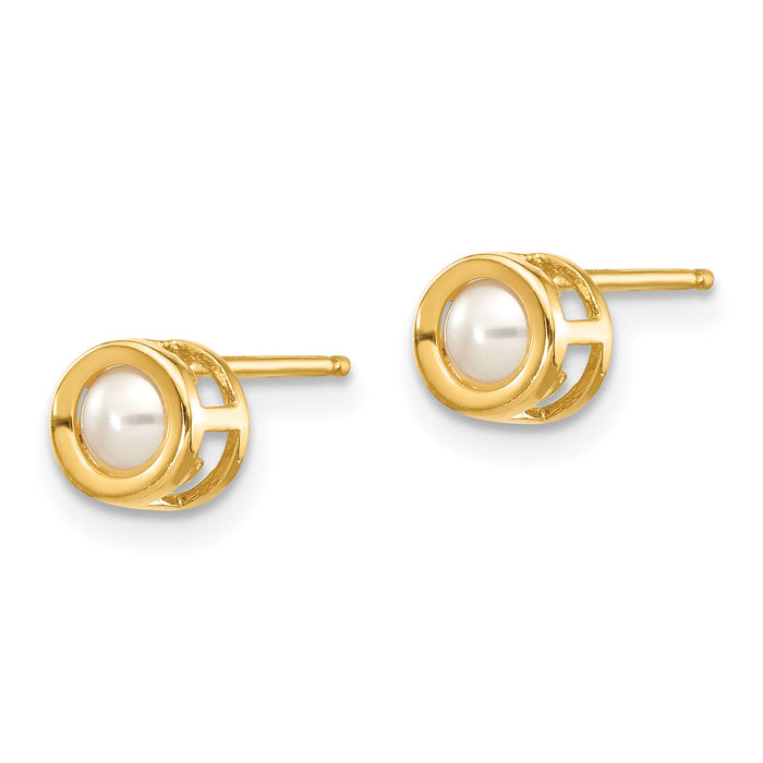 14k 4mm Bezel June/FW Cultured Pearl Post Earrings-XBE6