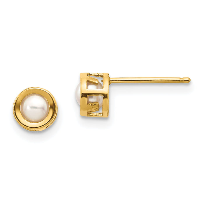 14k 4mm Bezel June/FW Cultured Pearl Post Earrings-XBE6