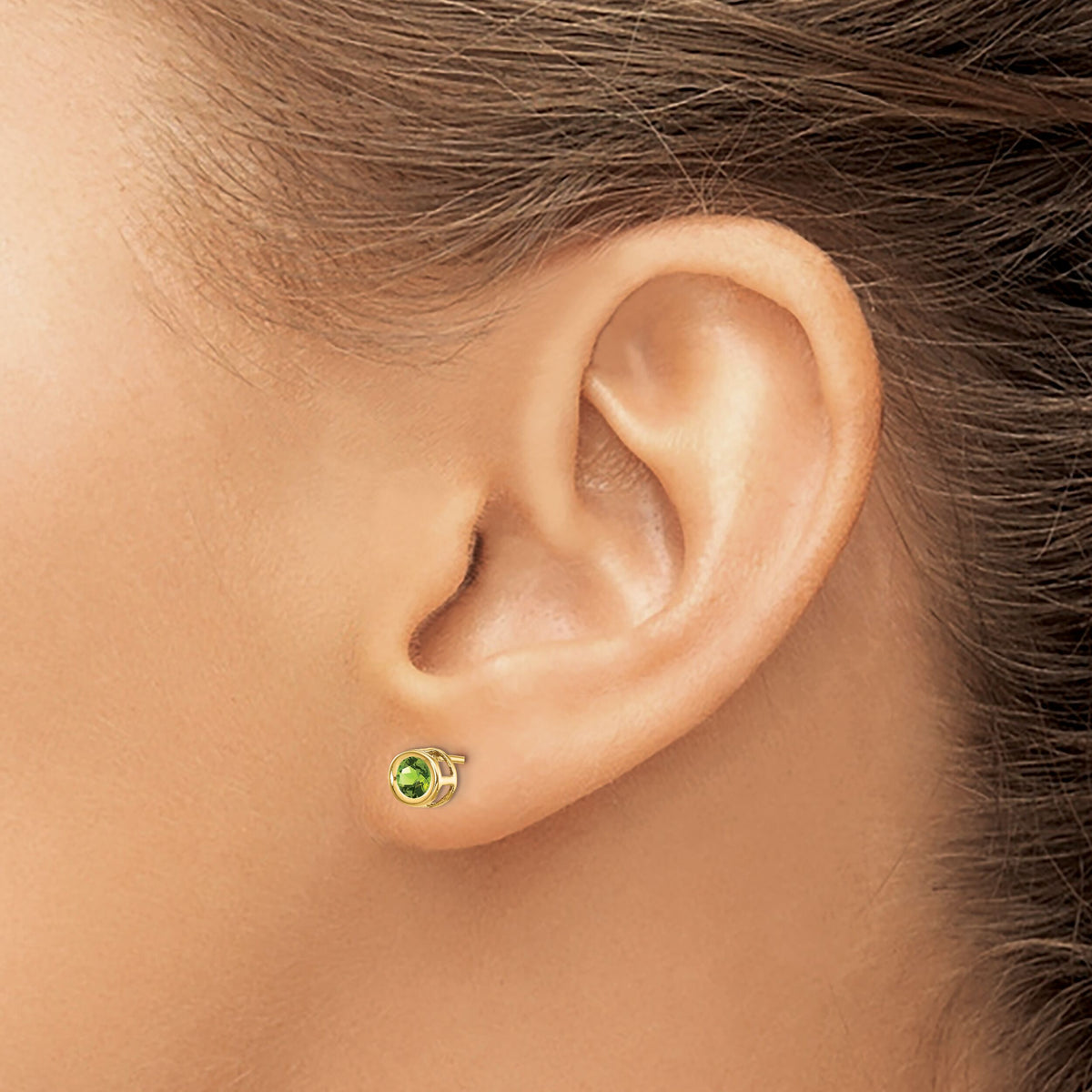 14k 4mm Bezel August/Peridot Post Earrings-XBE8