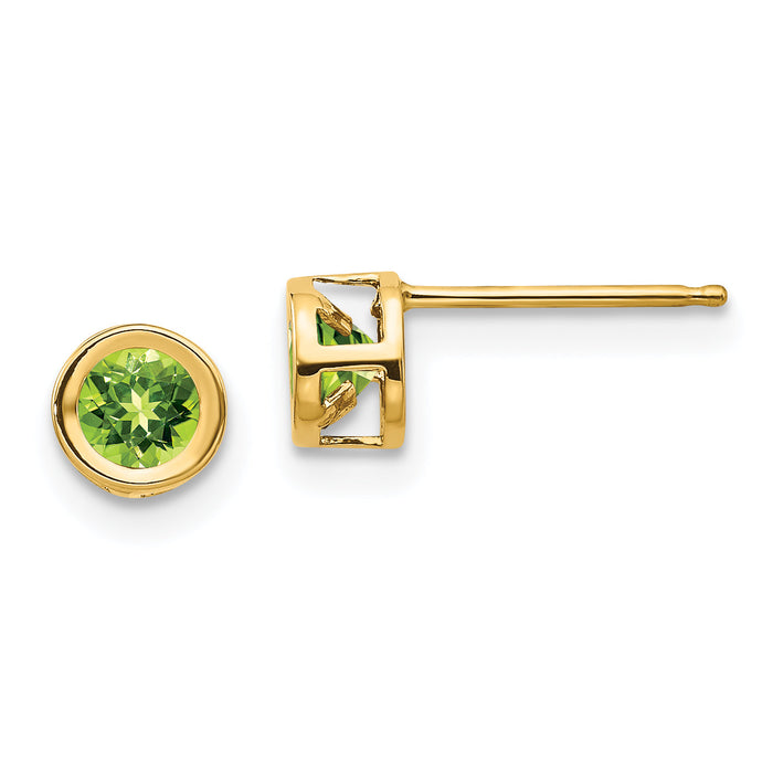 14k 4mm Bezel August/Peridot Post Earrings-XBE8