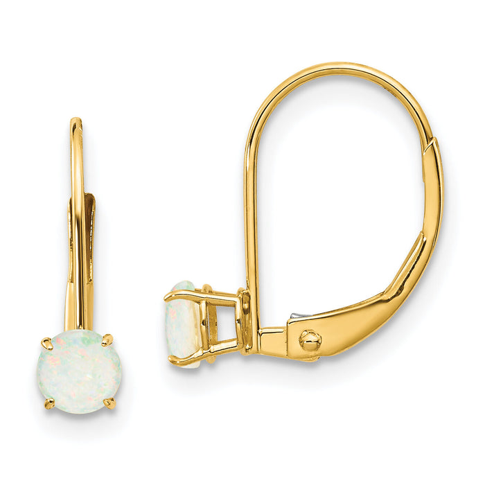 14k 4mm Round October/Opal Leverback Earrings-XBE82