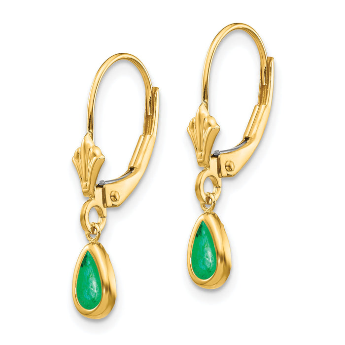 14k 6x4mm Emerald/May Earrings-XBE89