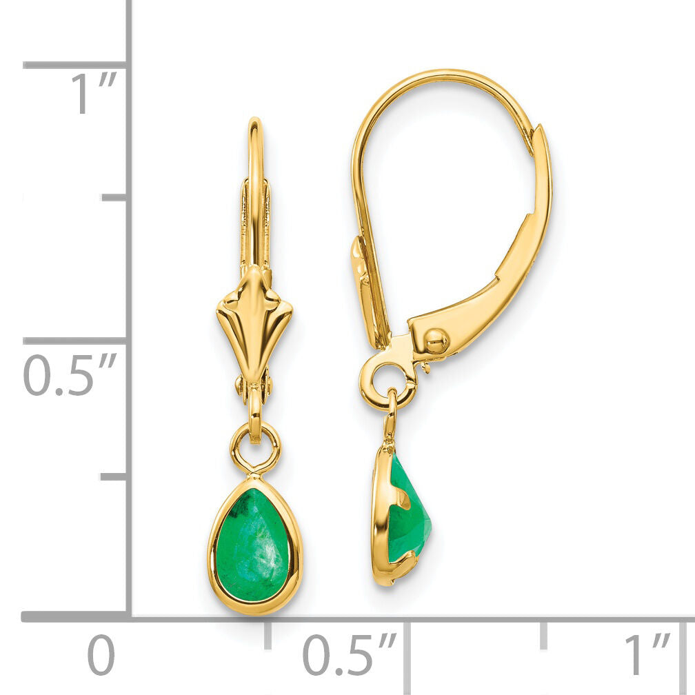 14k 6x4mm Emerald/May Earrings-XBE89