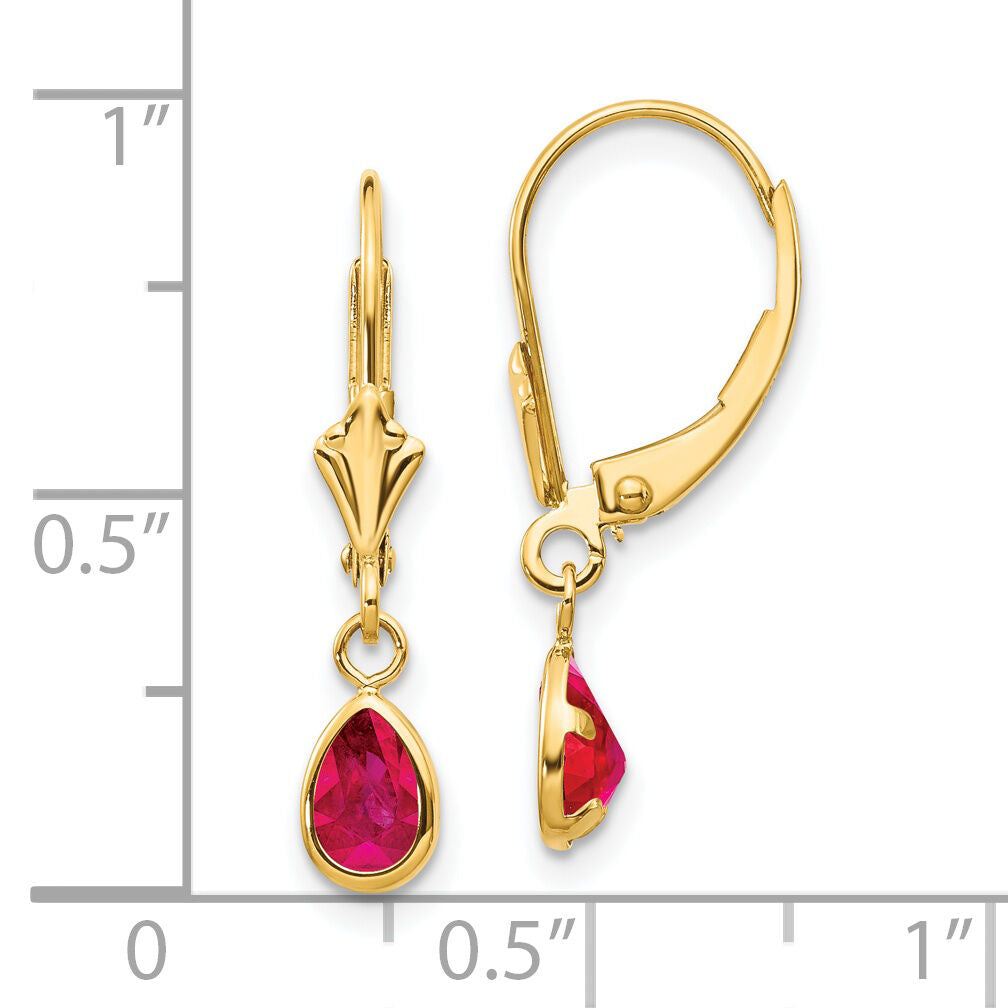 14k 6x4mm Ruby/July Leverback Earrings-XBE91