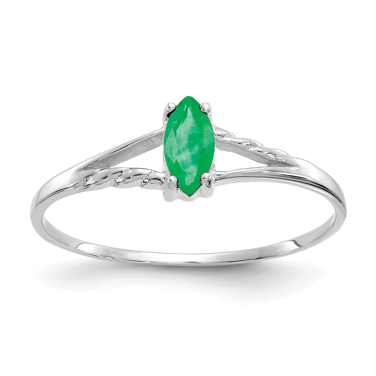 14k White Gold Emerald Birthstone Ring-XBR194